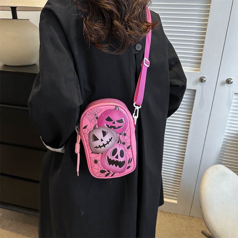Halloween Leather Crossbody Bag Small Shoulder with Spooky Pumpkin and Witch Hat Design - Image 5