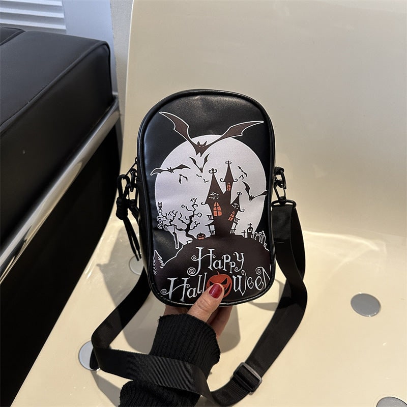 Halloween Leather Crossbody Bag Small Shoulder with Spooky Pumpkin and Witch Hat Design - Image 7