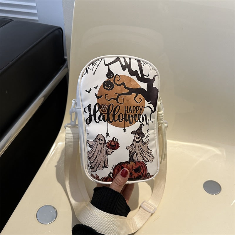 Halloween Leather Crossbody Bag Small Shoulder with Spooky Pumpkin and Witch Hat Design - Image 9
