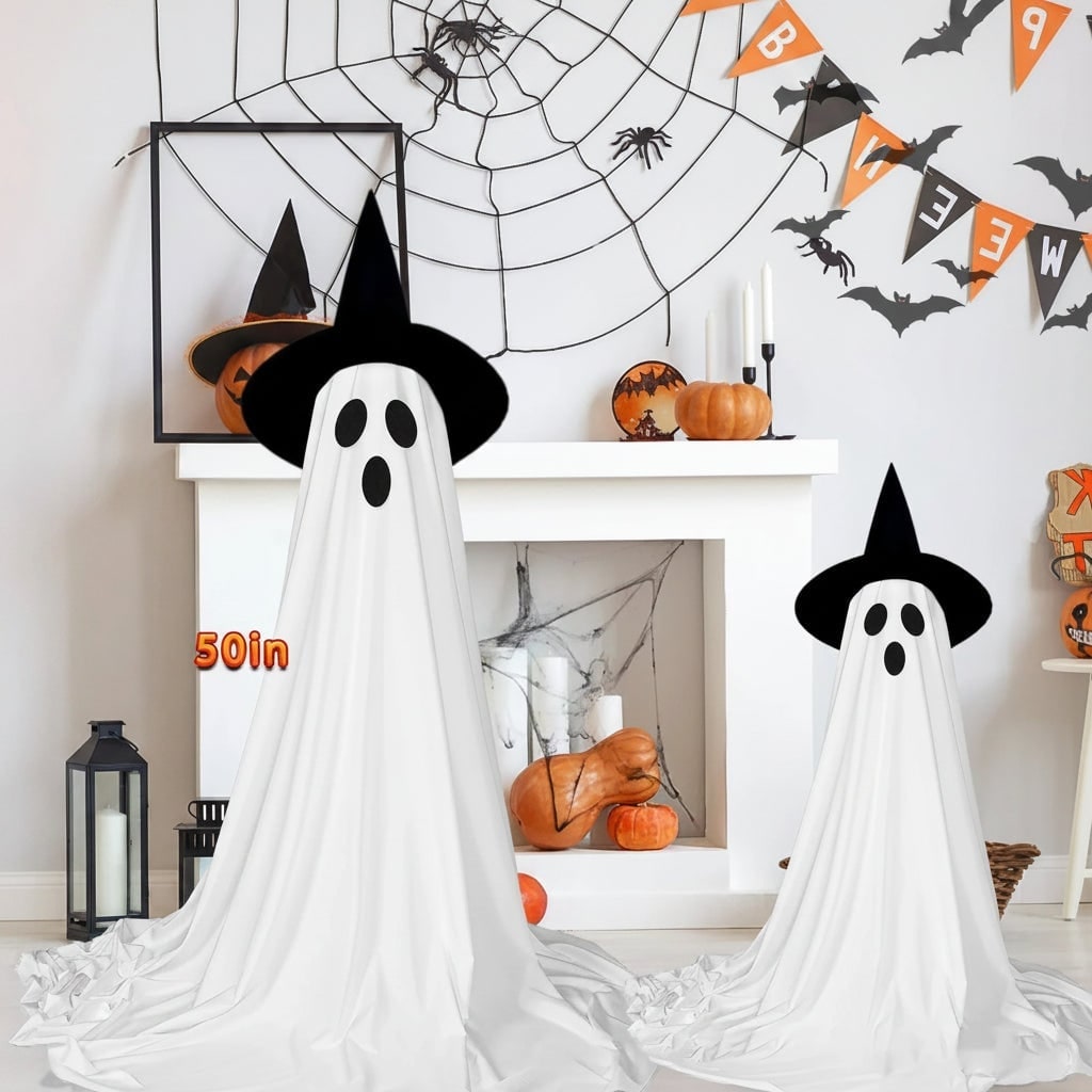Halloween Lights Outdoor Ghost Decorations with LED Up Witch Hats and Remote Control - Image 3