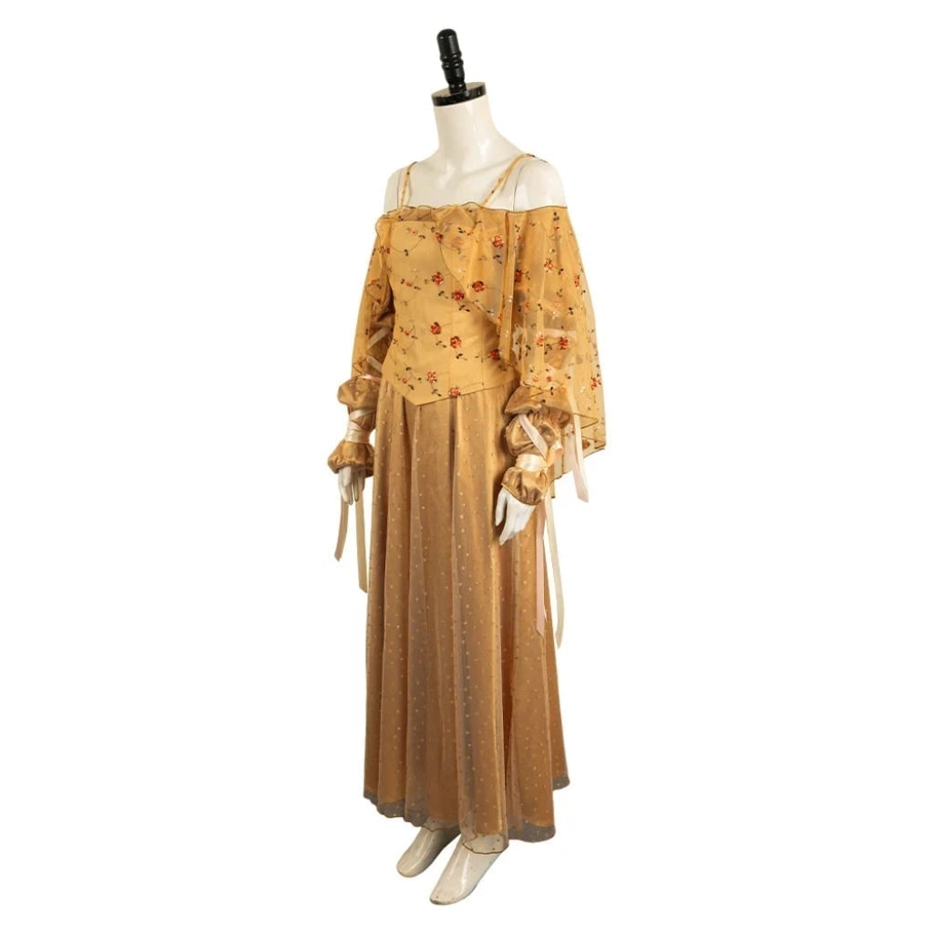 Halloween Medieval Costume Dress with Embroidered Bodice and Glitter Tulle Skirt - Image 3