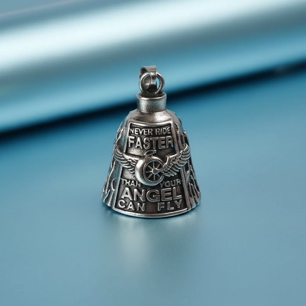 Halloween Motorcycle Guardian Bell with Scary Angel Engraving and Winged Design - Image 3