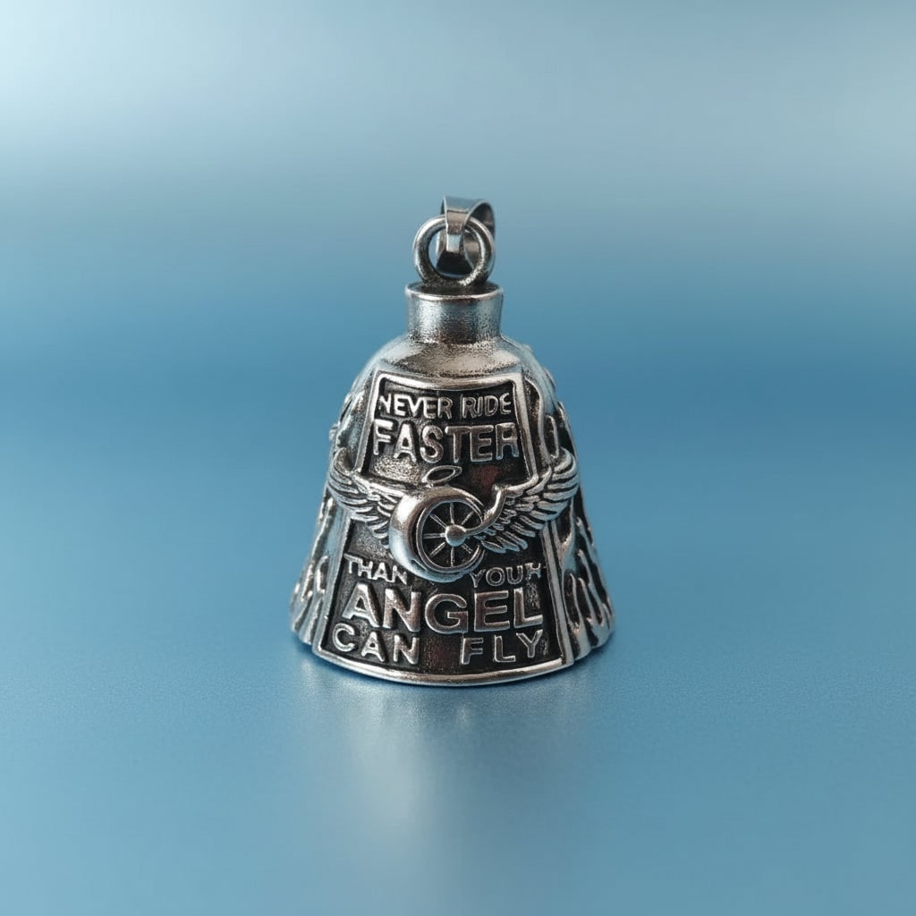 Halloween Motorcycle Guardian Bell with Scary Angel Engraving and Winged Design - Image 4