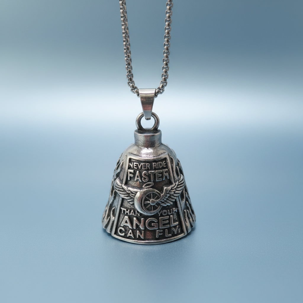 Halloween Motorcycle Guardian Bell with Scary Angel Engraving and Winged Design - Image 5