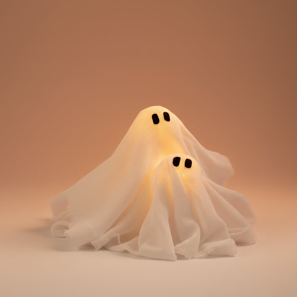 Halloween Outdoor Decorations LED Light-Up Ghost Wreath with Gauze for Door and Party - Image 4