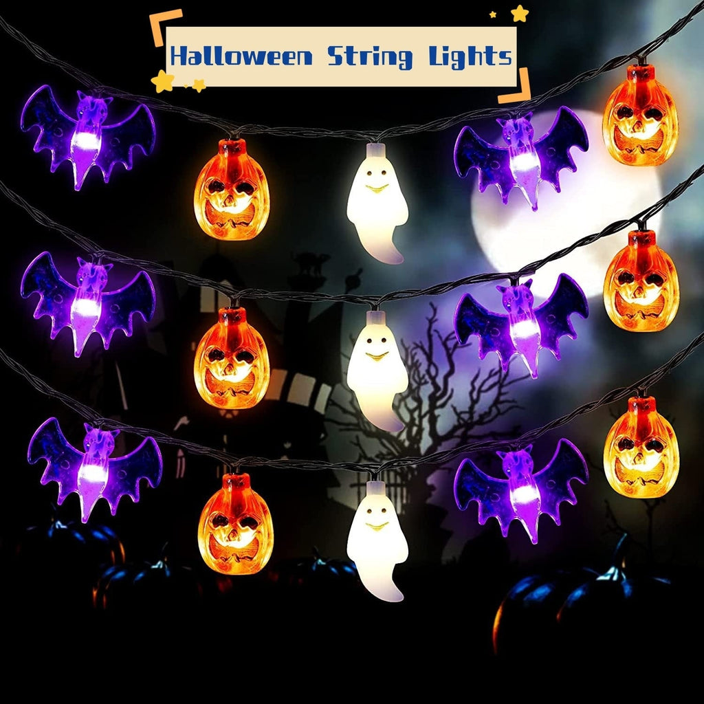 Halloween Outdoor String Lights with LED Pumpkin Ghost and Bat Figures for Patio Party Decoration - Image 1