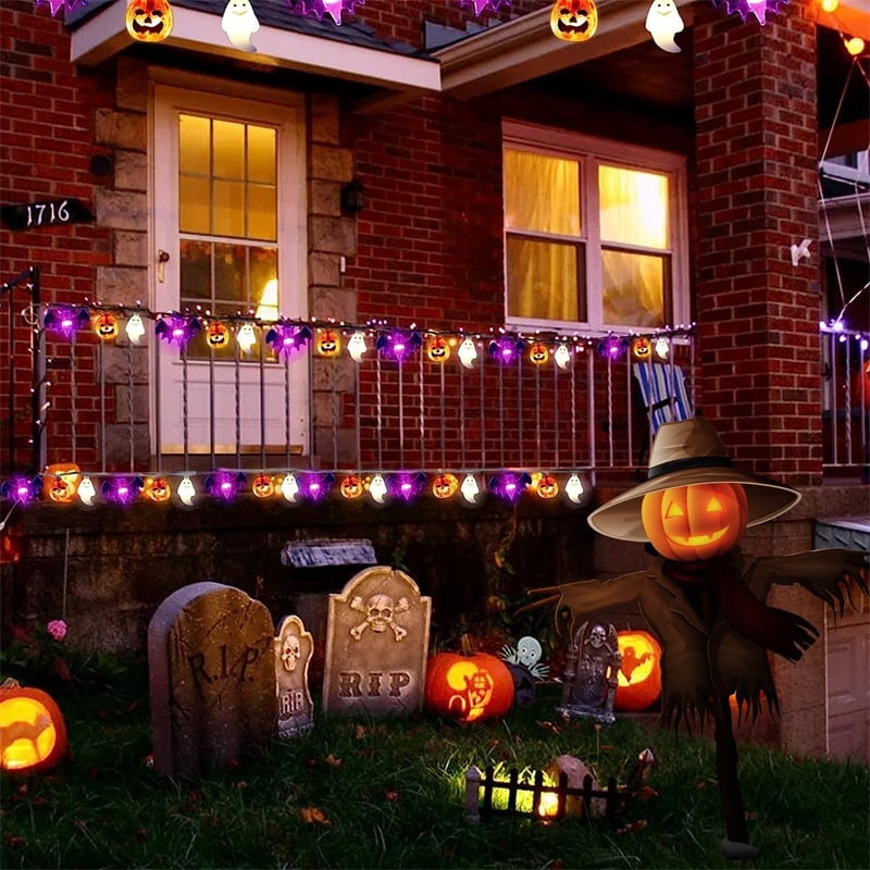 Halloween Outdoor String Lights with LED Pumpkin Ghost and Bat Figures for Patio Party Decoration - Image 10