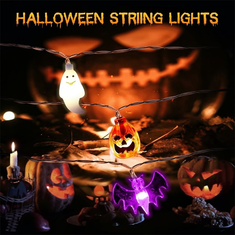 Halloween Outdoor String Lights with LED Pumpkin Ghost and Bat Figures for Patio Party Decoration - Image 2