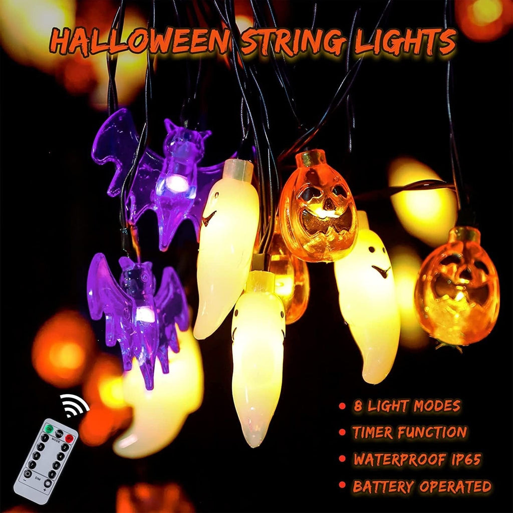 Halloween Outdoor String Lights with LED Pumpkin Ghost and Bat Figures for Patio Party Decoration - Image 7