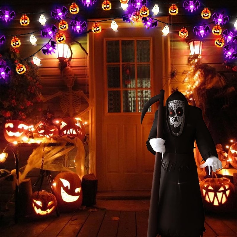 Halloween Outdoor String Lights with LED Pumpkin Ghost and Bat Figures for Patio Party Decoration - Image 8