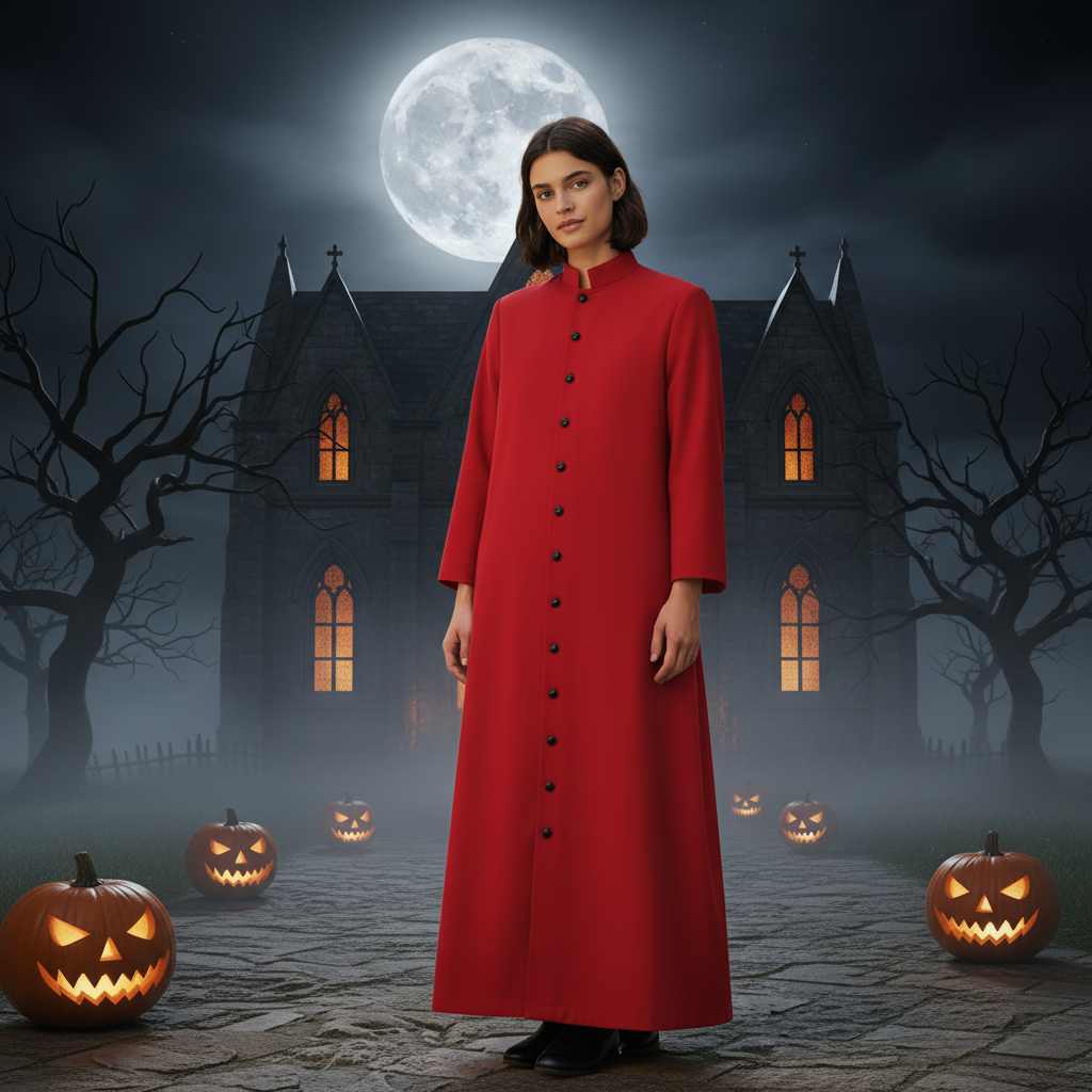 Halloween Priest Costume Robe with Roman Catholic Outfit Long Sleeves Button Front for Cosplay Party - Image 1