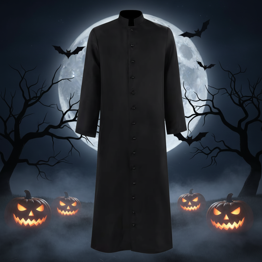 Halloween Priest Costume Robe with Roman Catholic Outfit Long Sleeves Button Front for Cosplay Party - Image 4