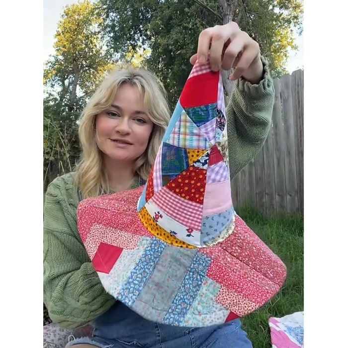 Halloween Quilted Patchwork Witch Hat with Wide Brim for Costume Party and Haunted House - Image 5