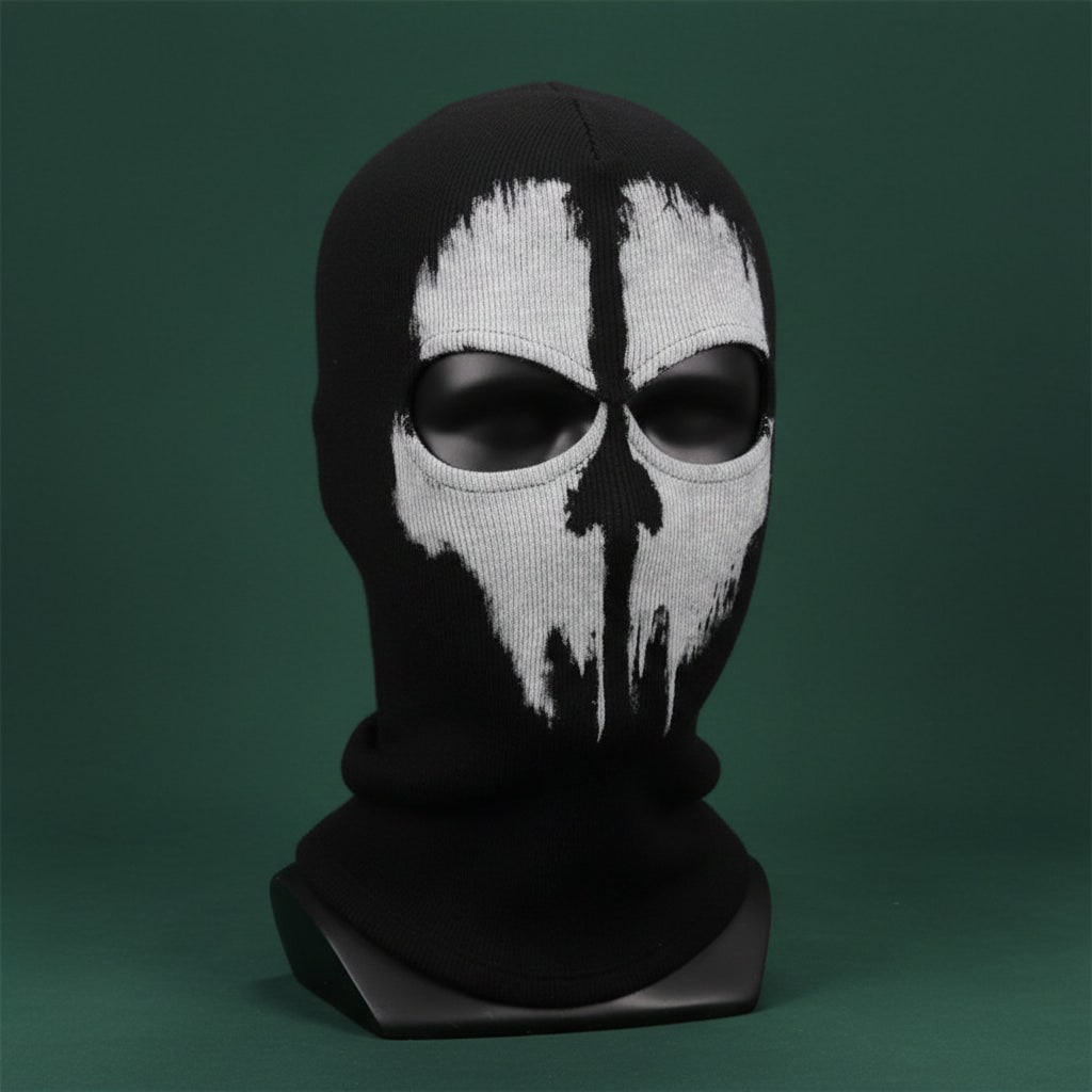 Halloween Skull Balaclava Ski Mask with Full Face Coverage and Knit Distressed Print - Image 1
