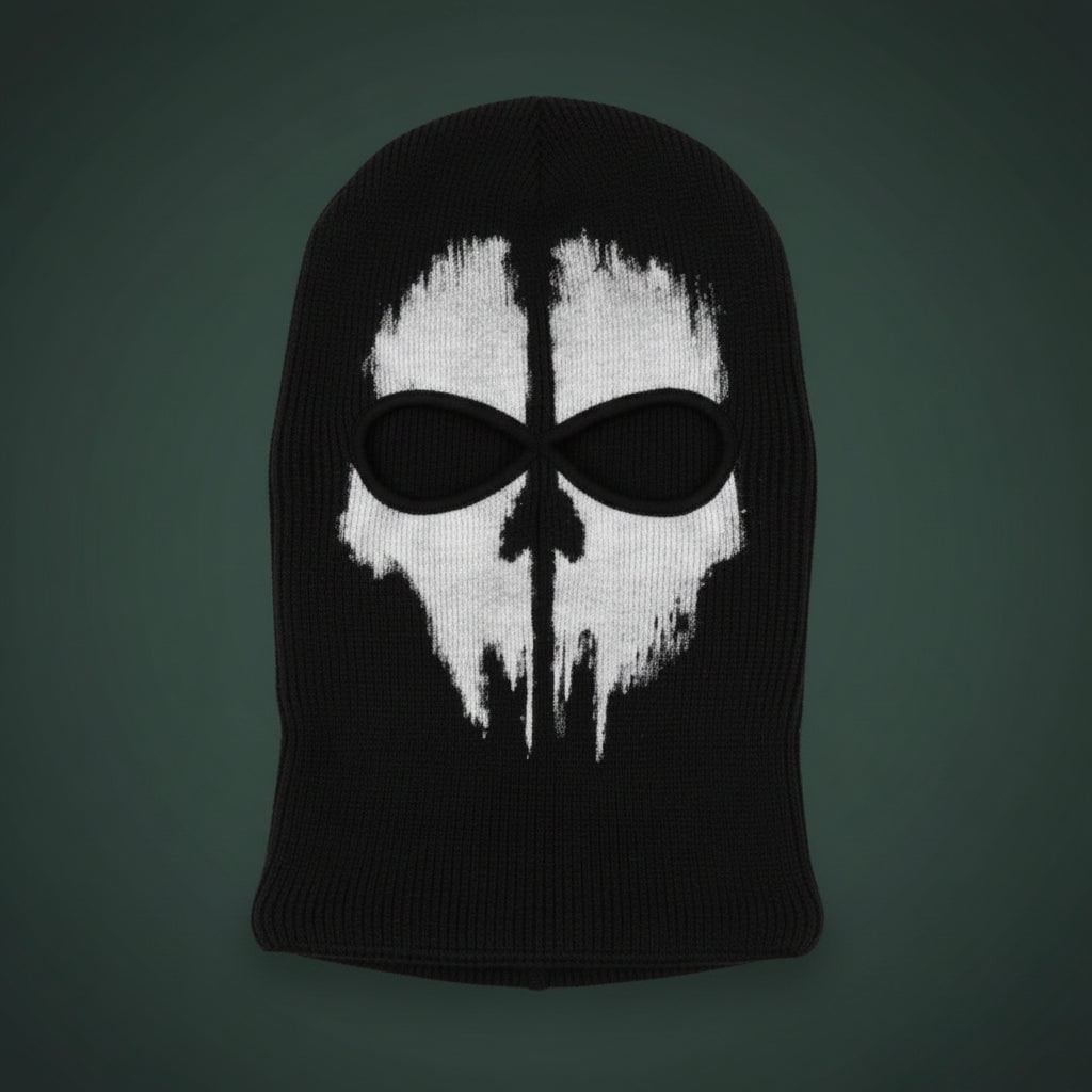 Halloween Skull Balaclava Ski Mask with Full Face Coverage and Knit Distressed Print - Image 3