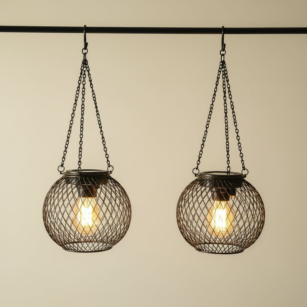 Halloween Solar Powered Hanging Lantern with Wire Mesh Globe and LED Bulb for Outdoor Yard - Image 2