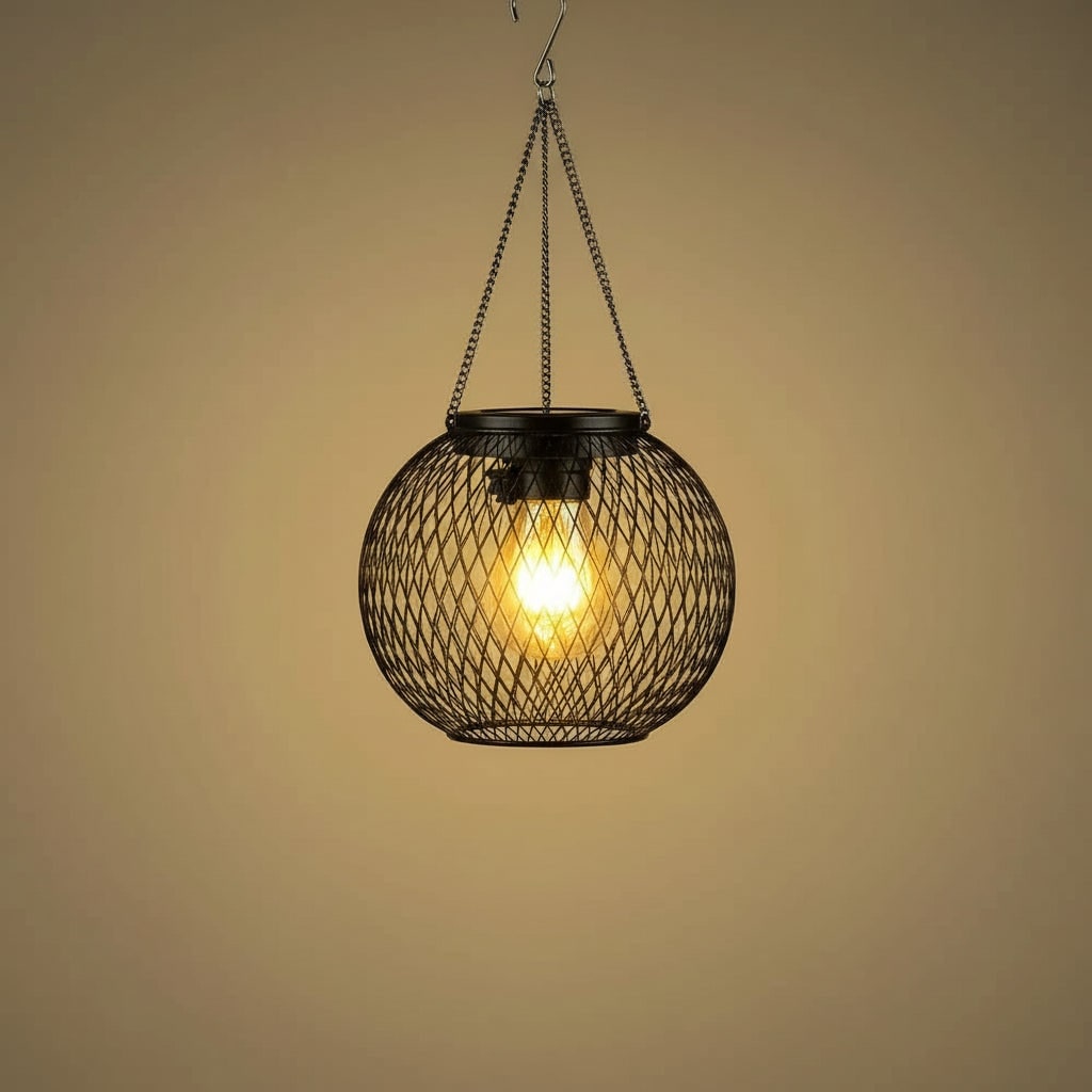 Halloween Solar Powered Hanging Lantern with Wire Mesh Globe and LED Bulb for Outdoor Yard - Image 3