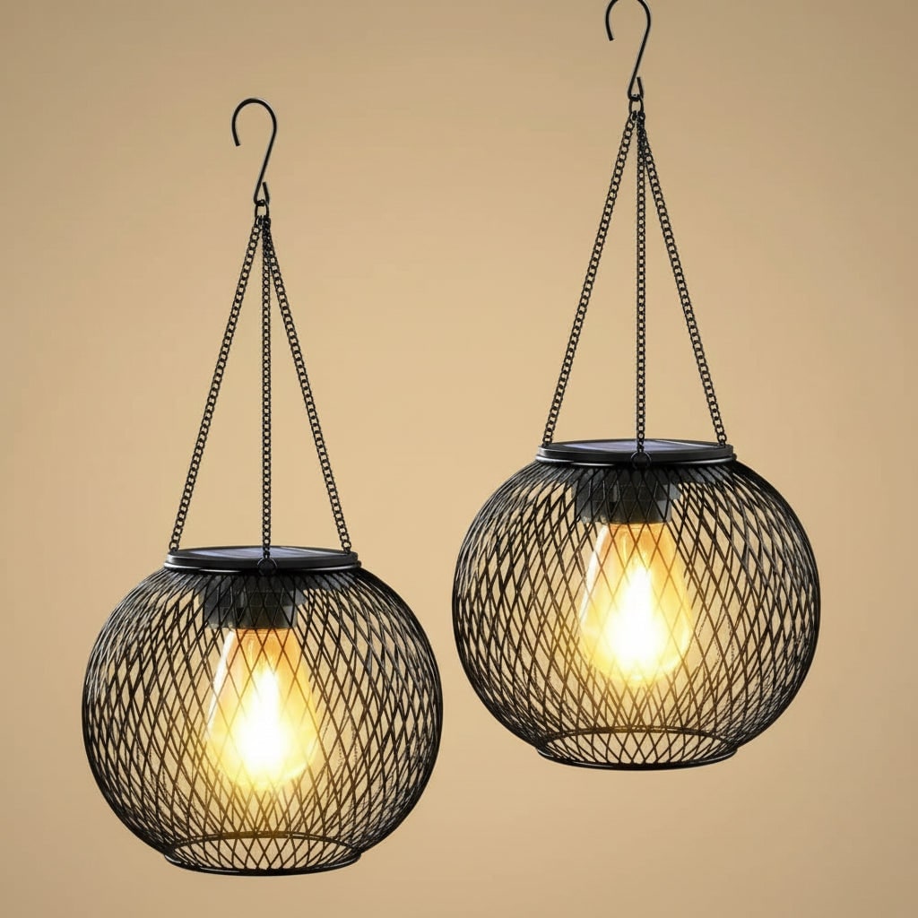 Halloween Solar Powered Hanging Lantern with Wire Mesh Globe and LED Bulb for Outdoor Yard - Image 4