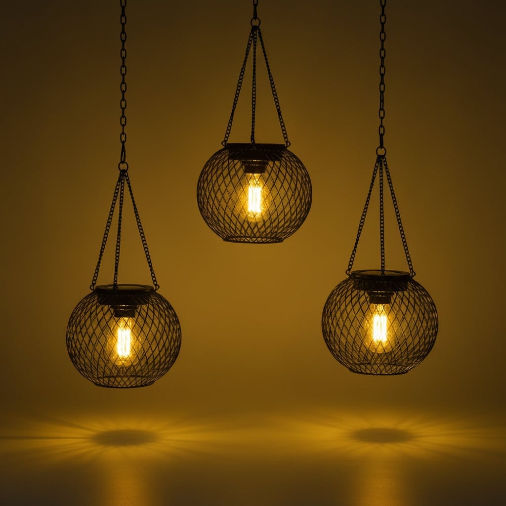 Halloween Solar Powered Hanging Lantern with Wire Mesh Globe and LED Bulb for Outdoor Yard - Image 5