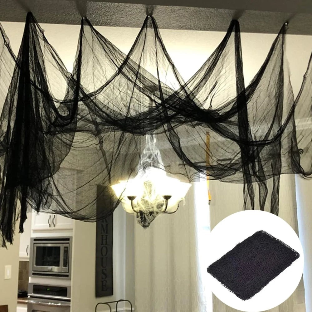 Halloween Spider Web Decoration Black Creepy Cloth Gauze Fabric for Haunted House Party - Image 1