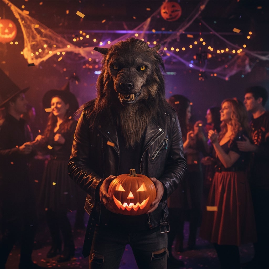 Halloween Werewolf Mask with Realistic Faux Fur Yellow Eyes and Sharp Fangs - Image 2