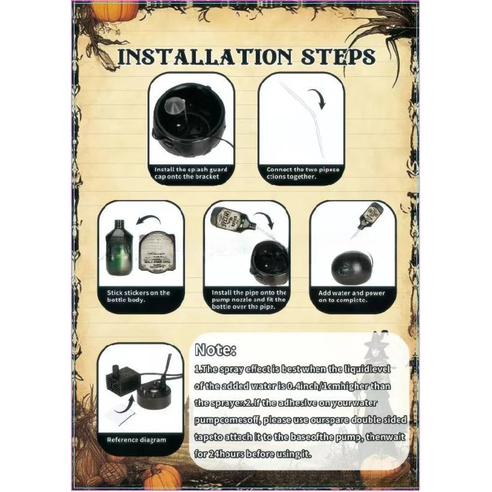 Halloween Witch Cauldron Decoration with Mist Maker LED Lights and Floating Bottle Prop - Image 16