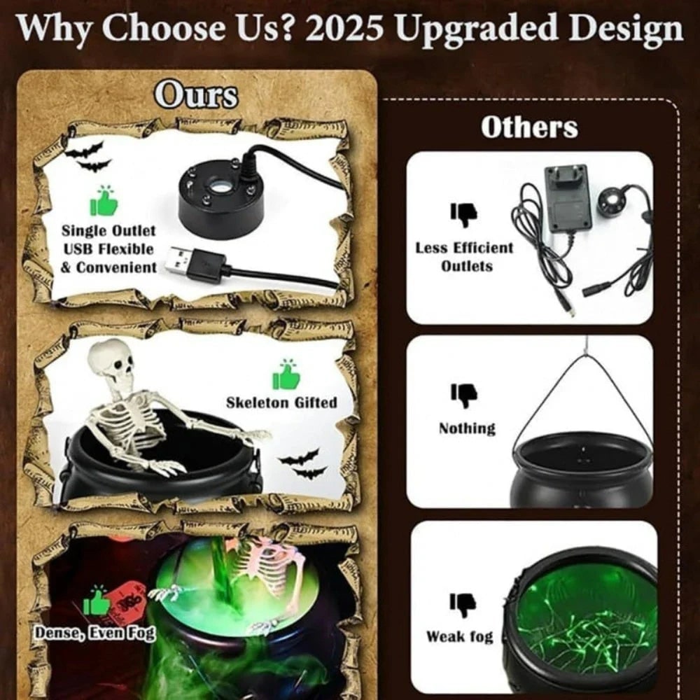 Halloween Witch Cauldron Decoration with Mist Maker LED Lights and Floating Bottle Prop - Image 6