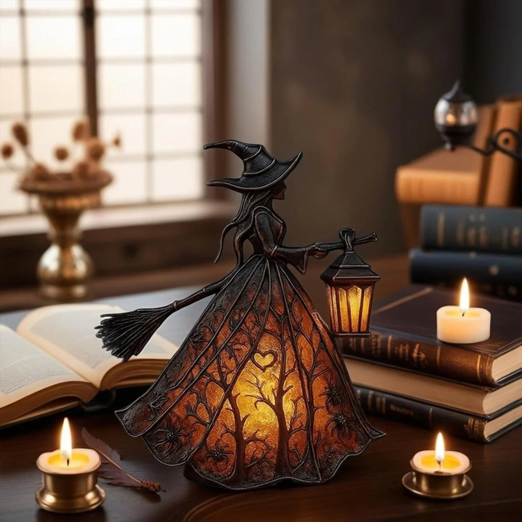 Halloween Witch Decoration with LED Lantern Light and Broomstick for Party - Image 1