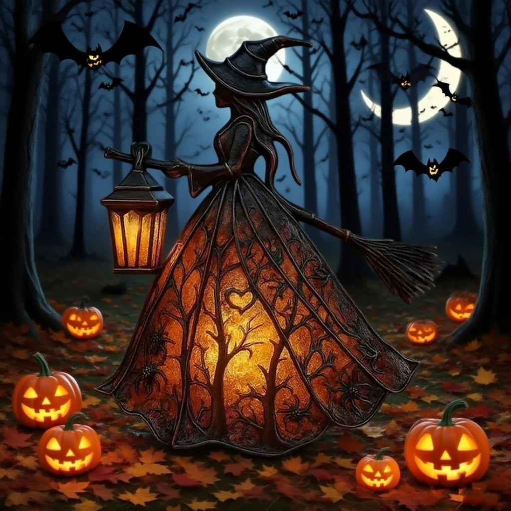 Halloween Witch Decoration with LED Lantern Light and Broomstick for Party - Image 5