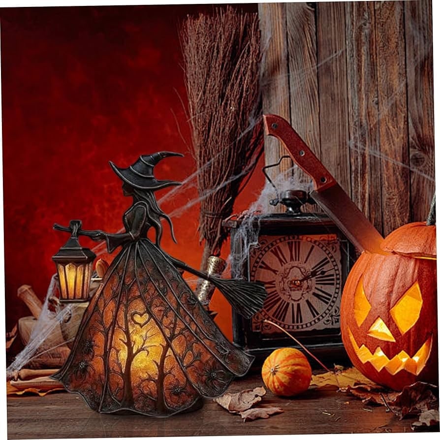 Halloween Witch Decoration with LED Lantern Light and Broomstick for Party - Image 6