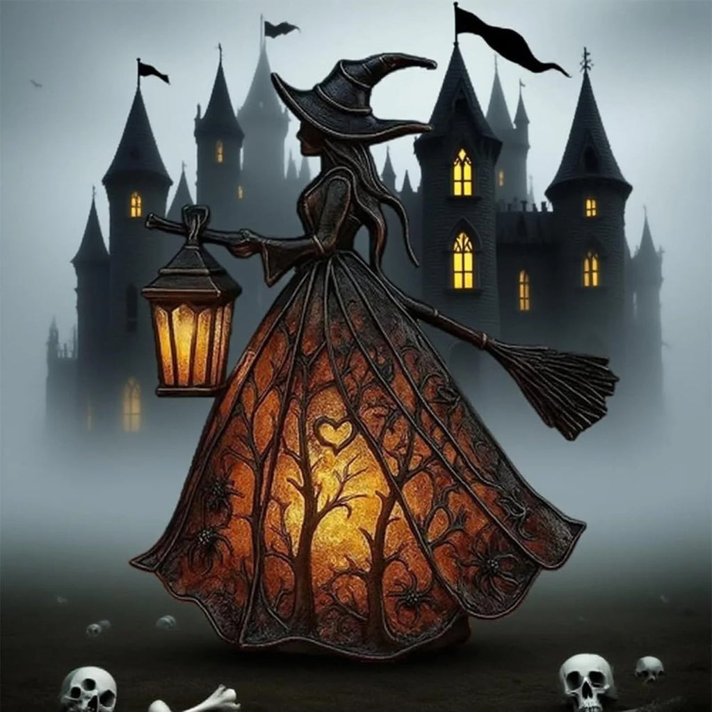 Halloween Witch Decoration with LED Lantern Light and Broomstick for Party - Image 7