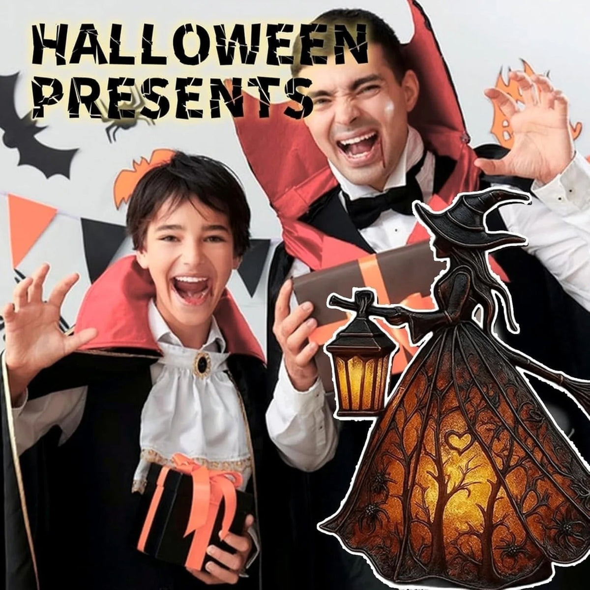 Halloween Witch Decoration with LED Lantern Light and Broomstick for Party - Image 8