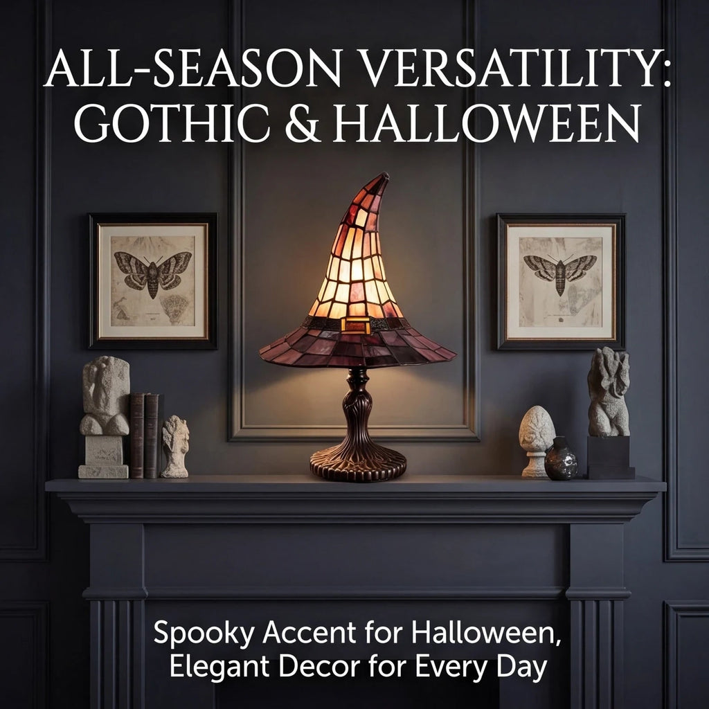 Halloween Witch Hat Table Lamp with Stained Glass Shade and USB Power for Bedside Decoration - Image 3