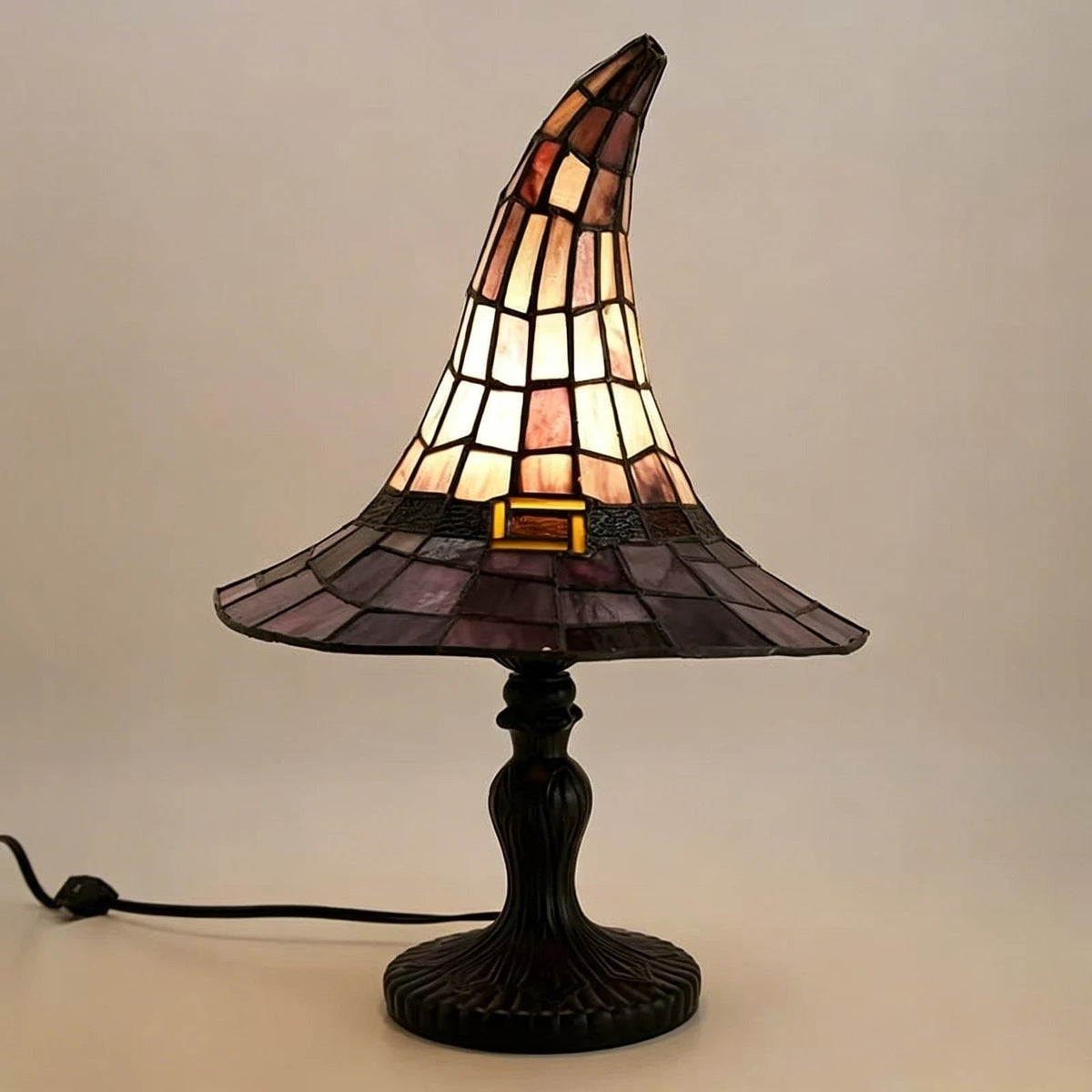 Halloween Witch Hat Table Lamp with Stained Glass Shade and USB Power for Bedside Decoration - Image 4