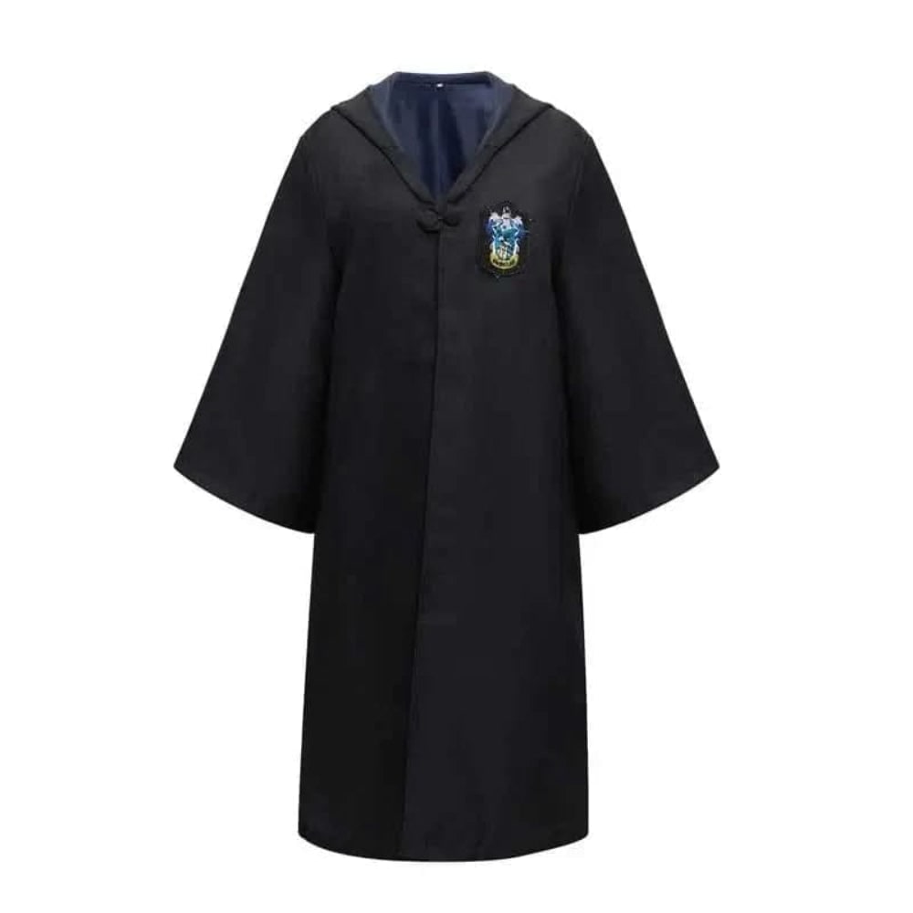 Halloween Wizard Costume Robe with Pointed Hood Embroidered Crest and Wide Flared Sleeves - Image 4