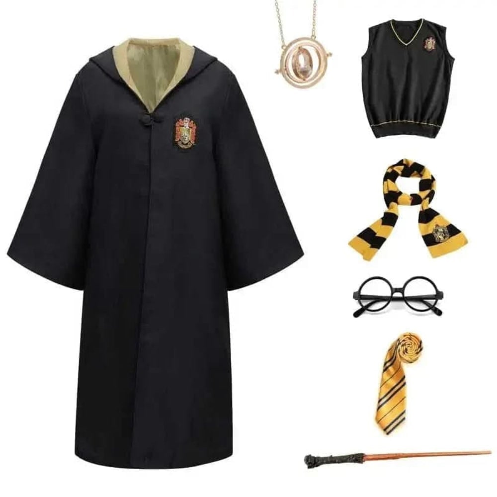 Halloween Wizard Costume Robe with Pointed Hood Embroidered Crest and Wide Flared Sleeves - Image 5