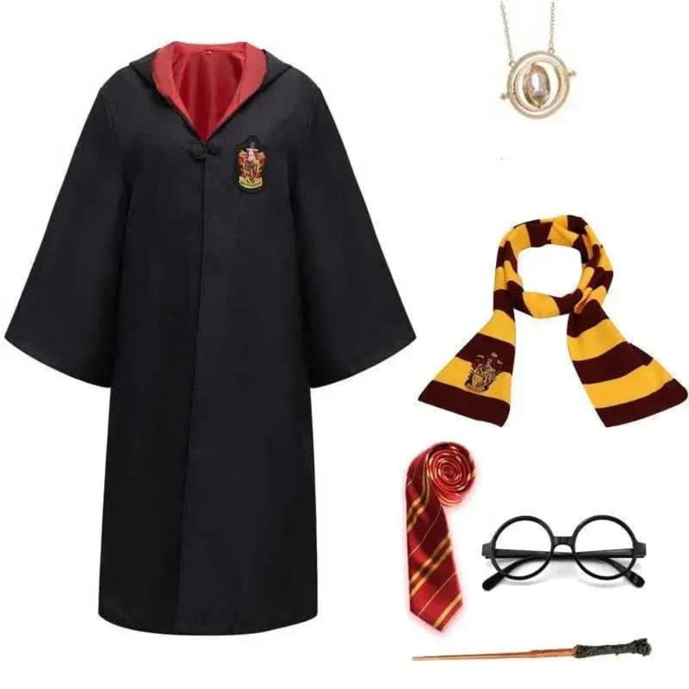 Halloween Wizard Costume Robe with Pointed Hood Embroidered Crest and Wide Flared Sleeves - Image 6