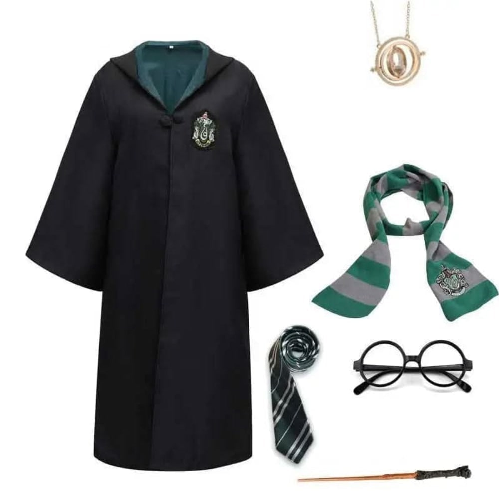 Halloween Wizard Costume Robe with Pointed Hood Embroidered Crest and Wide Flared Sleeves - Image 7