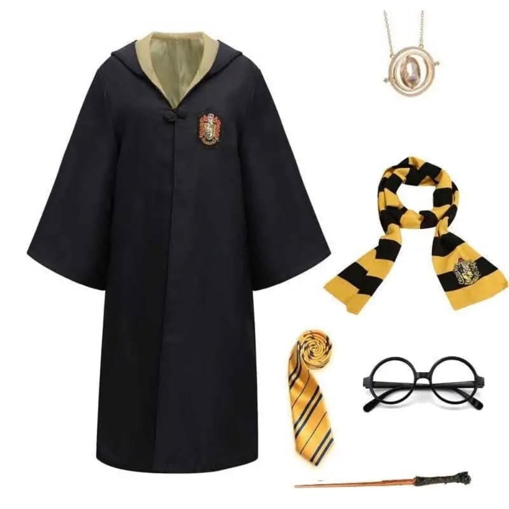 Halloween Wizard Costume Robe with Pointed Hood Embroidered Crest and Wide Flared Sleeves - Image 8