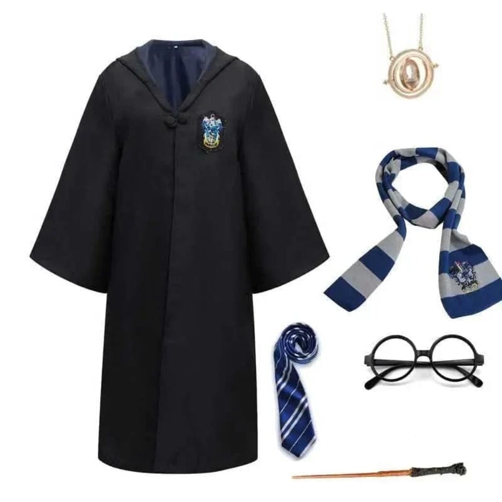 Halloween Wizard Costume Robe with Pointed Hood Embroidered Crest and Wide Flared Sleeves - Image 9