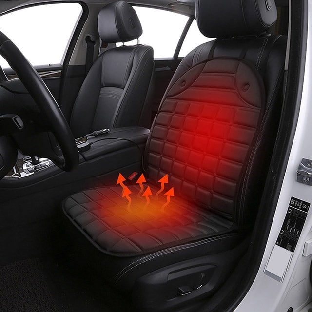Heated Car Seat Cover and Cushion with Backrest Support Quilted Padding and 12v Power Adapter - Image 1