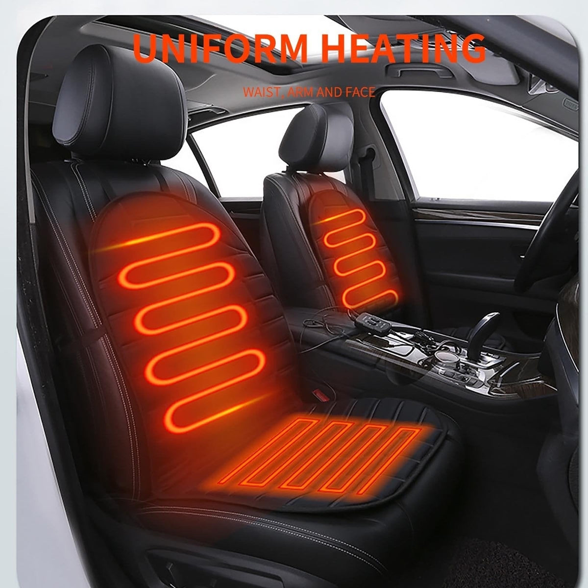 Heated Car Seat Cover and Cushion with Backrest Support Quilted Padding and 12v Power Adapter - Image 2