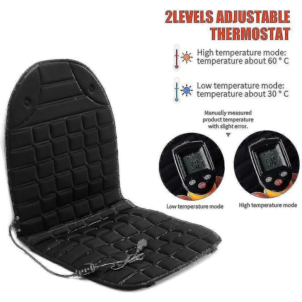 Heated Car Seat Cover and Cushion with Backrest Support Quilted Padding and 12v Power Adapter - Image 4