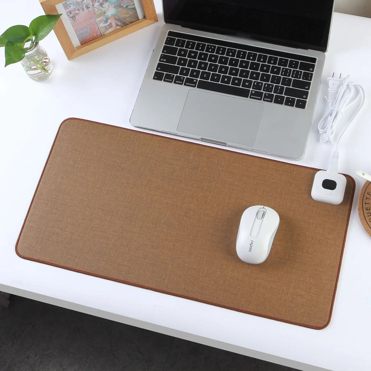 Heated Desk Mat Pad with Adjustable Temperature Control and Linen Stitched Surface - Image 2
