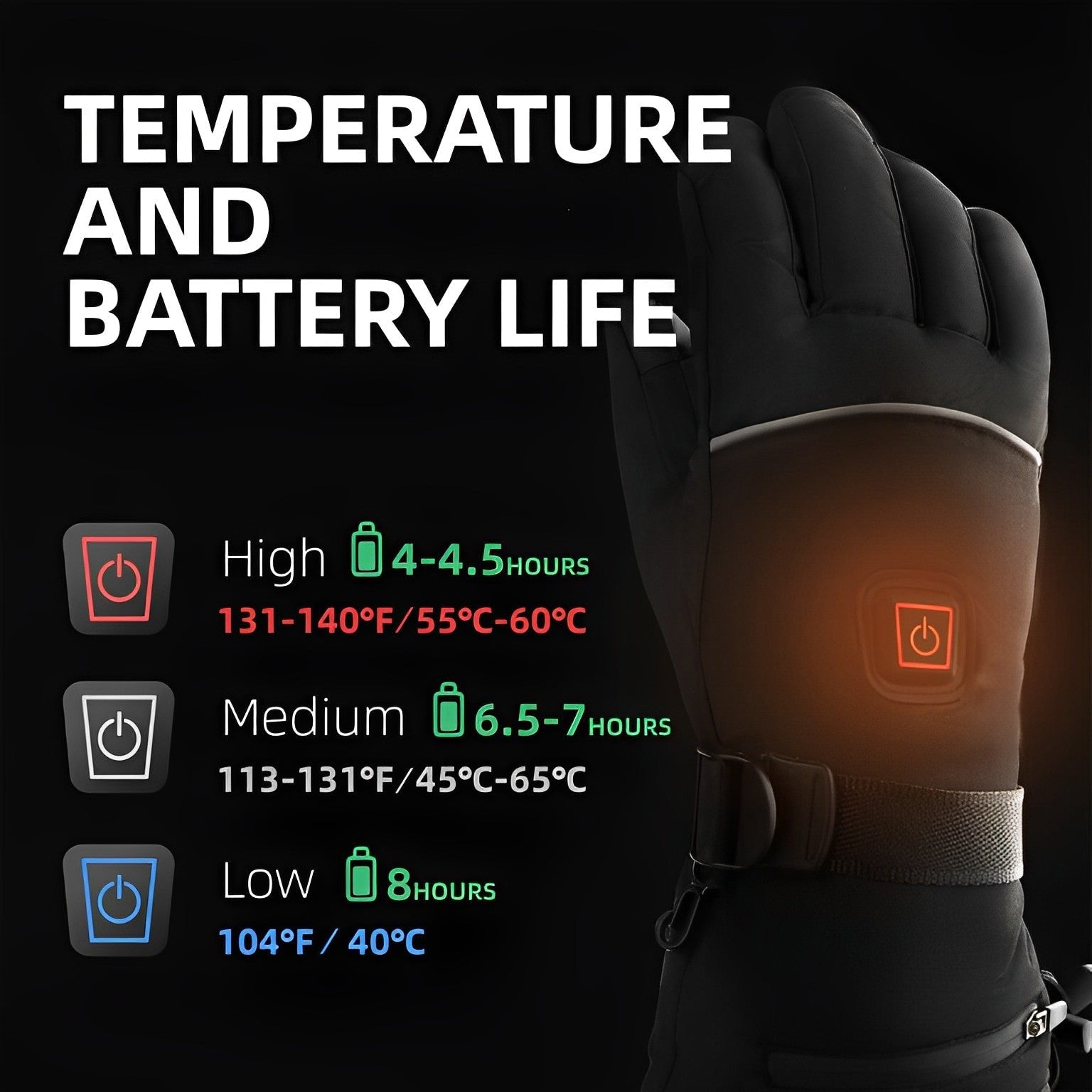 Heated Gloves for Cold Hands Snow Ski with Touchscreen Fingertips and Waterproof Wrist Strap - Image 4