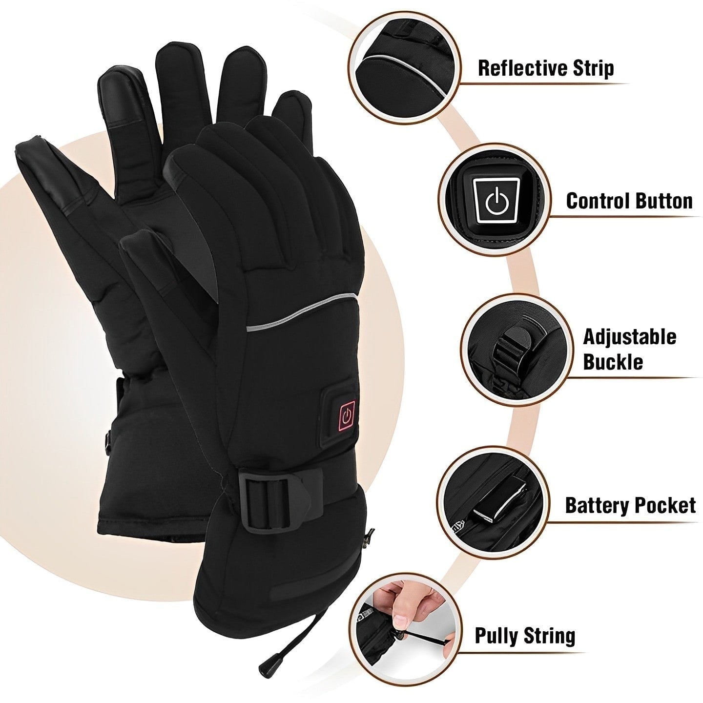 Heated Gloves for Cold Hands Snow Ski with Touchscreen Fingertips and Waterproof Wrist Strap - Image 5