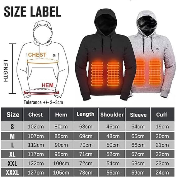 Heated Hoodie with USB Electric Heating Zones and Drawstring Hood - Image 11