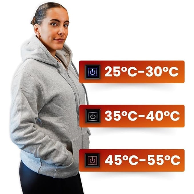 Heated Hoodie with USB Electric Heating Zones and Drawstring Hood - Image 3