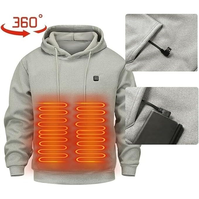 Heated Hoodie with USB Electric Heating Zones and Drawstring Hood - Image 6