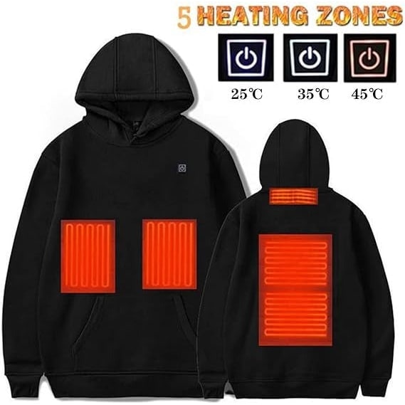 Heated Hoodie with USB Electric Heating Zones and Drawstring Hood - Image 7